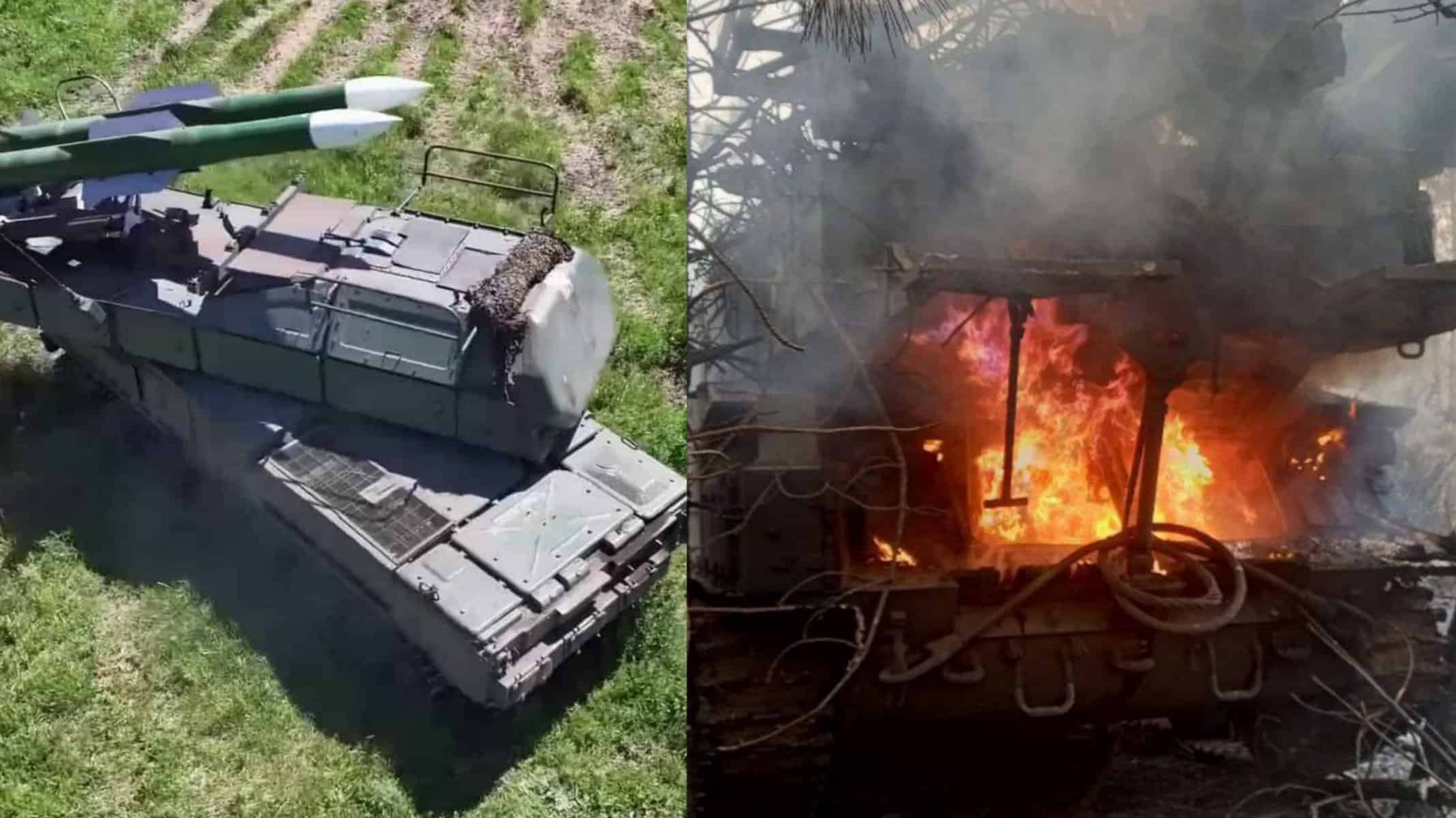 Українські дрони нищать ЗРК РФ: пускова Бук-М з ракетами та у вогні