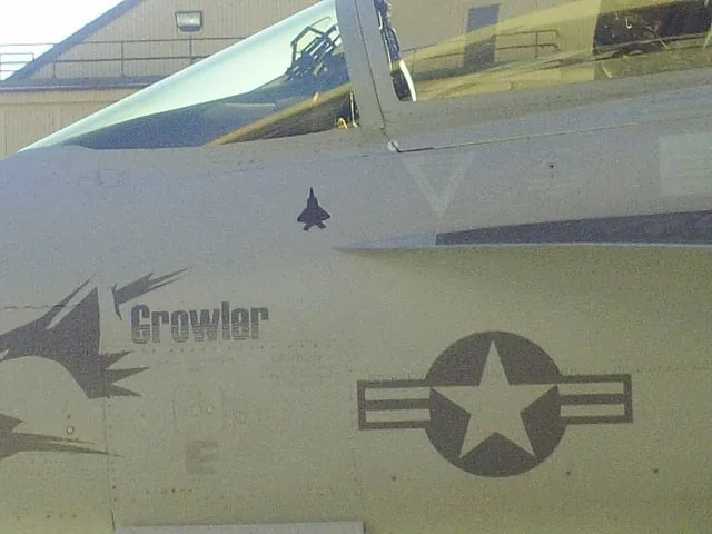 EA-18G Growler з намальованим силуетом F-22 Raptor на фюзеляжі