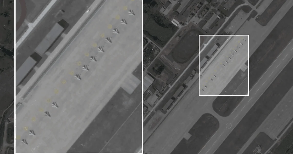 Спутниковый снимок дронов-истребителей J-6 на китайской авиабазе возле Тайваня