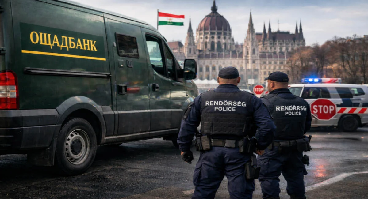 Угорська поліція оточує фургон Ощадбанку біля парламенту в Будапешті
