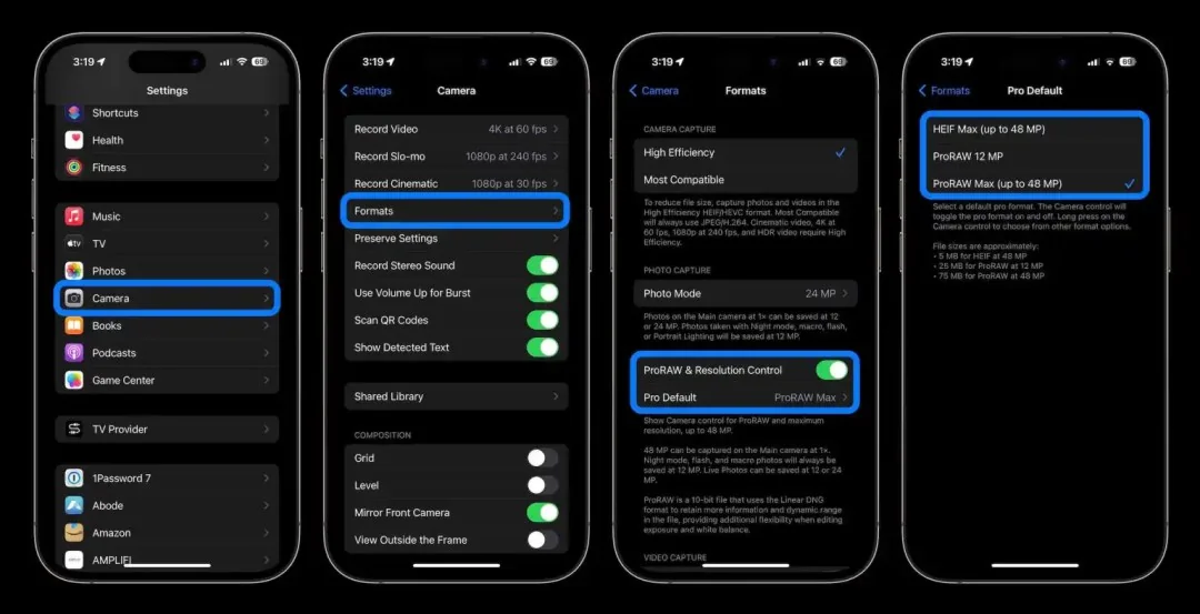 Налаштування камери iPhone: формати High Efficiency, Most Compatible та ProRAW для кращих фото