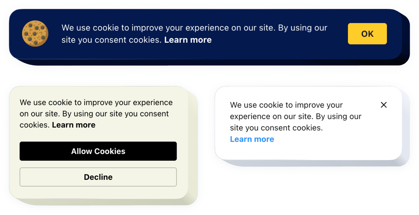 Банер cookies з кнопками Allow Cookies, Decline та Learn more для вибору на сайті.