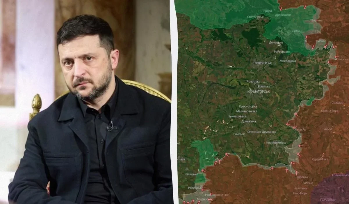 Президент Зеленський на тлі карти Донбасу щодо неможливості його передачі Росії