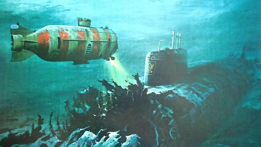 Затонулий підводний човен «Курськ» на дні Баренцевого моря з рятувальним апаратом