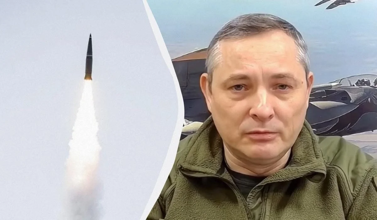 Юрій Ігнат на тлі запуску ракети та винищувачів Повітряних сил ЗСУ