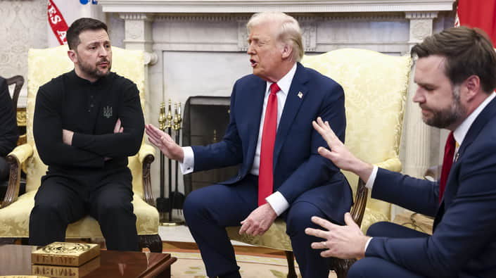 Дональд Трамп сперечається з Володимиром Зеленським у присутності Фрідріха Мерца в Білому домі