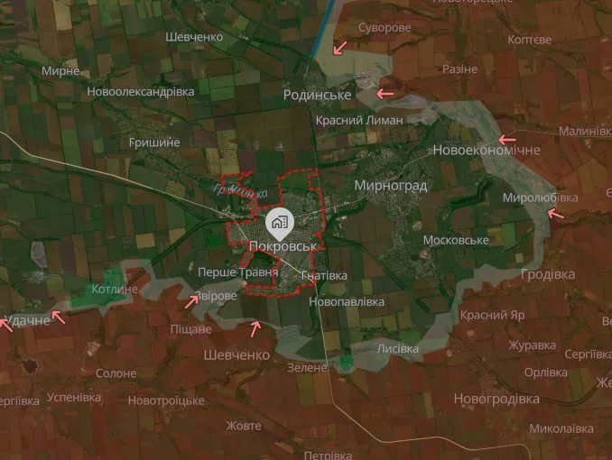 Карта блокування окупантів на околицях Покровська, шлях до Дніпра перекрито