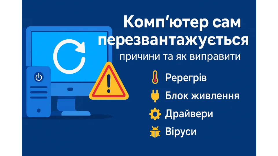 Компютер перезавантажується через перегрів, баги драйверів та віруси під час регулярного рестарту ПК.
