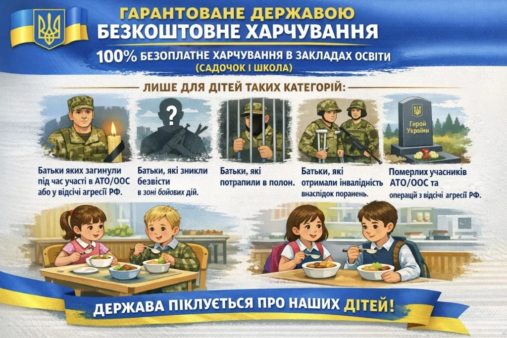 Державні пільги для УБД та сімей: 100% безкоштовне харчування солдатів і лікування дітей.