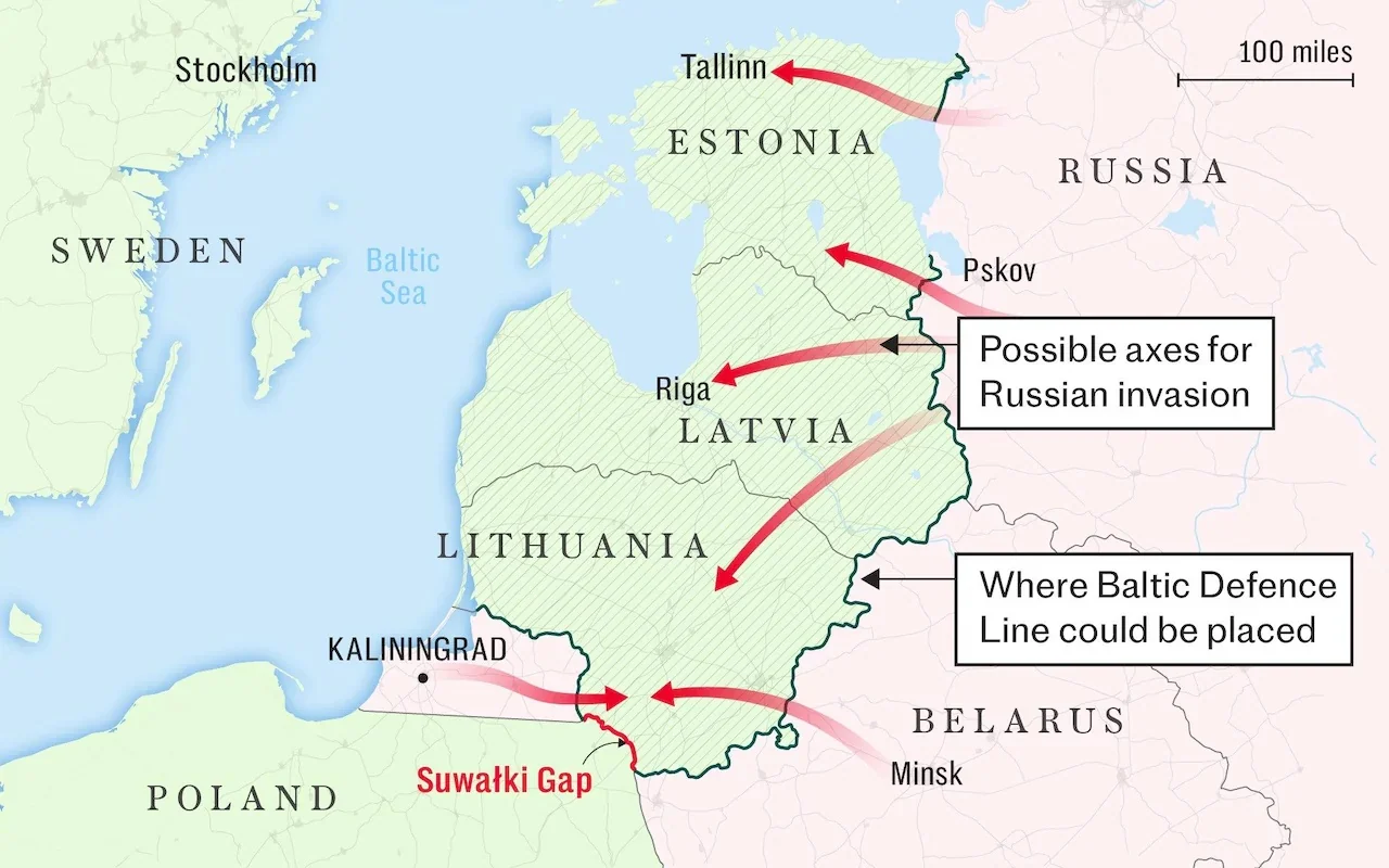 Сценарій аналітиків: осі російського вторгнення в Балтію та лінія Baltic Defence