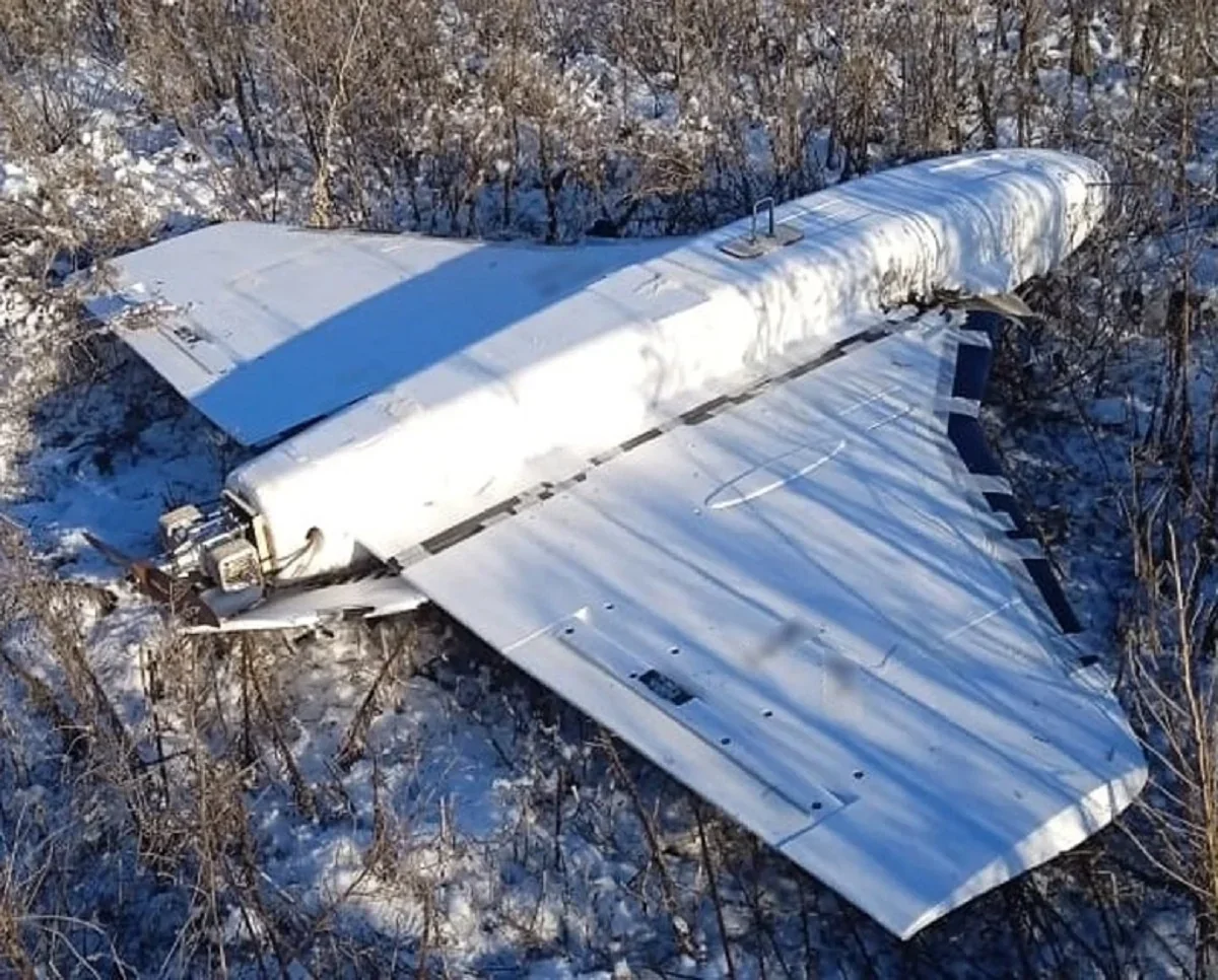 Уламки крила ймовірно українського дрона на засніженому березі Естонії
