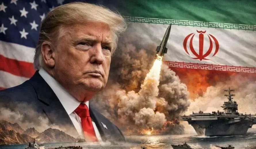 Дональд Трамп на тлі війни з Іраном: ракета, авіаносець США та прапори