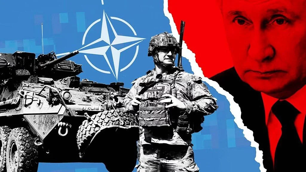 Путін проти солдата НАТО з бойовою машиною, ілюструючи вікно можливостей нападу РФ на Європу