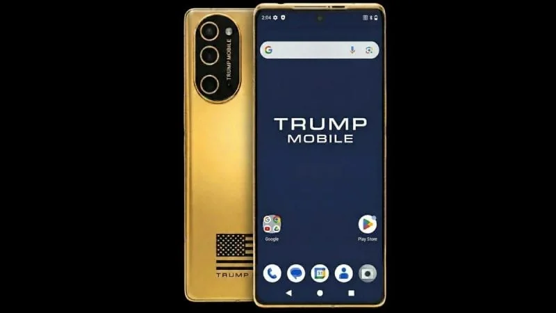 Золотий смартфон Trump Mobile T1 з брендингом Трампа та прапором США