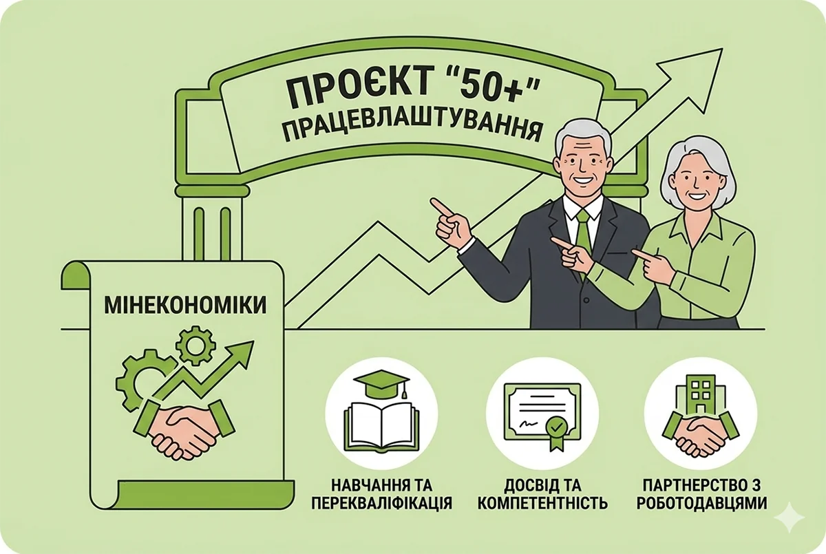 Проект «50+» Мінекономіки: подружжя 50+ біля арки зростання, навчання, досвід, працевлаштування