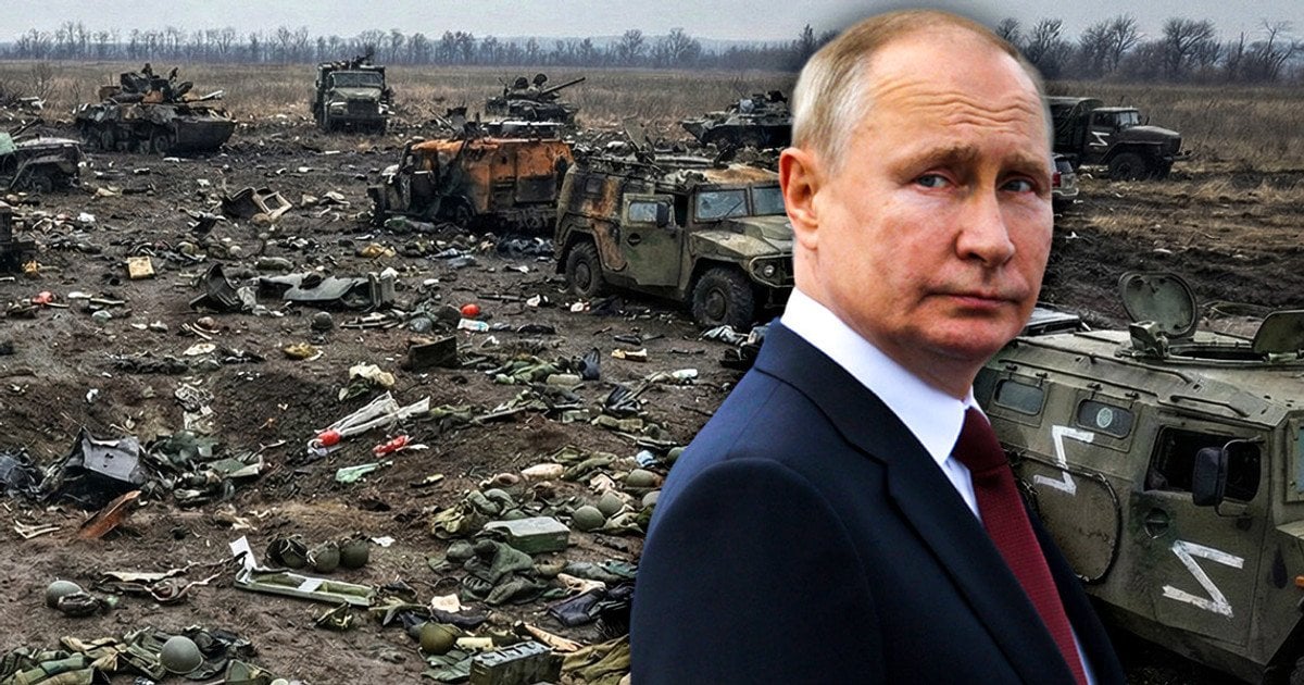 Путін на тлі знищених російських танків до лінії фронту ЗСУ