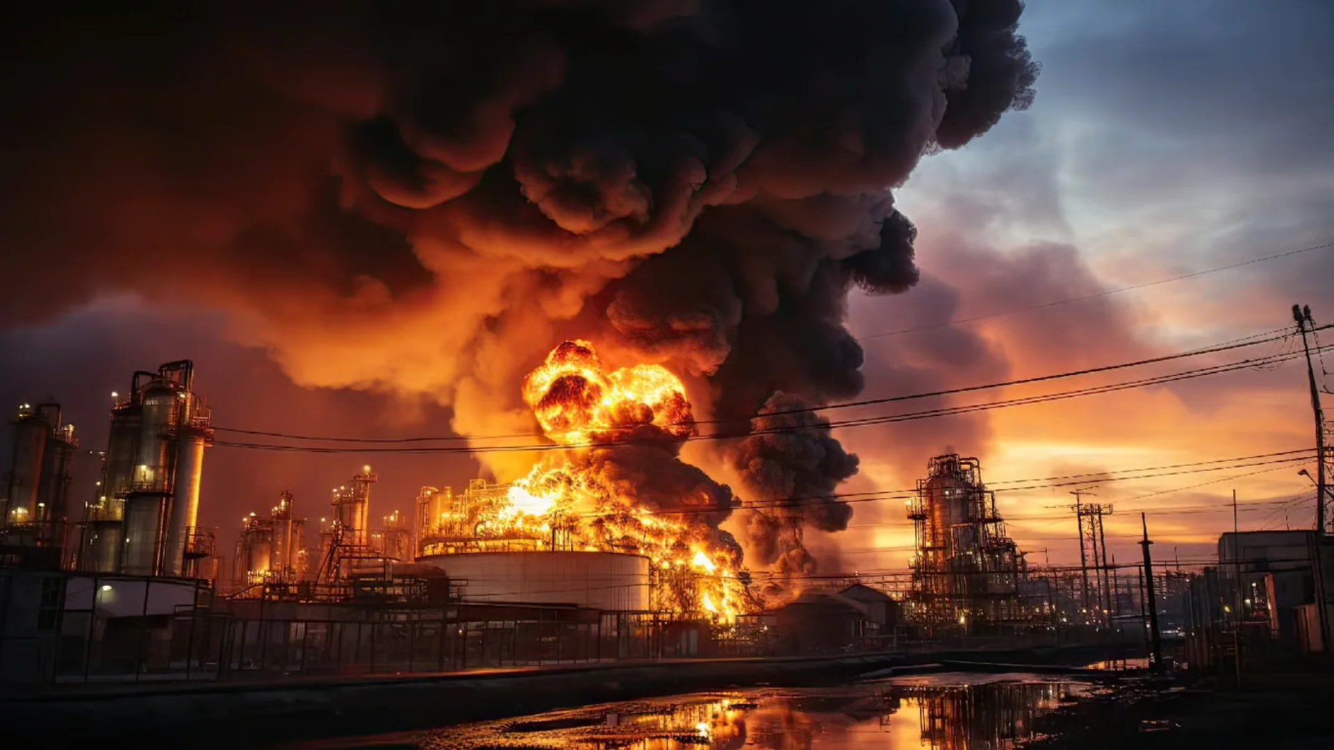 Пожежа на нафтопереробному заводі від дронових атак України та Ірану