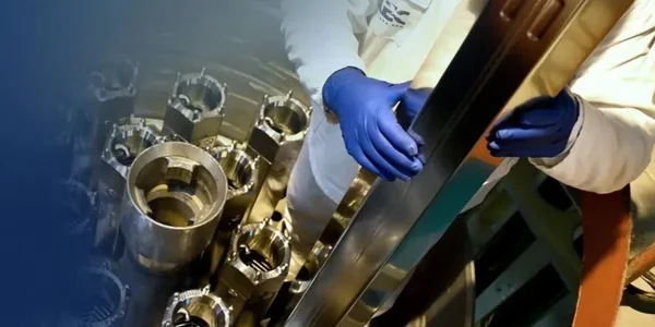 Робітник АЕМ тримає хвостовик паливної збірки ВВЕР-1000 Westinghouse