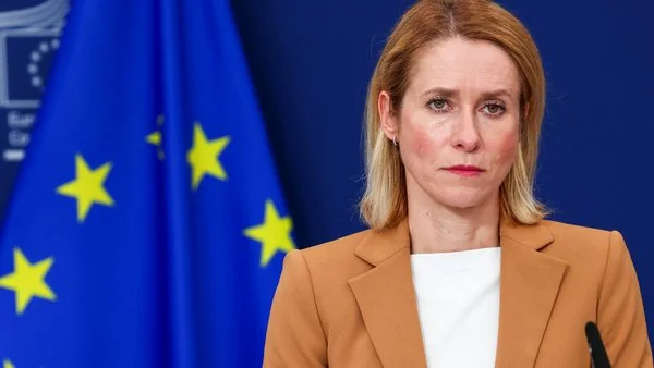 Катаріна Матернова, посолка ЄС в Україні, на тлі прапора Євросоюзу