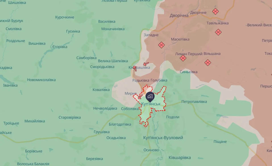Карта просування росіян у Голубівці поблизу Куп’янська на Куп’янському напрямку