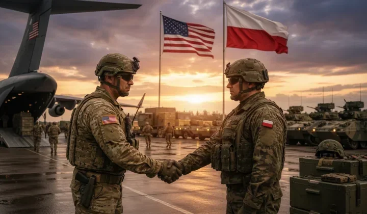 Солдати США та Польщі під час ротації військ на аеродромі