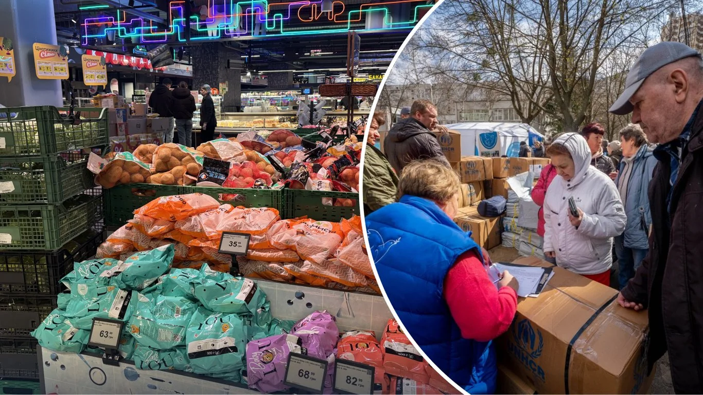 Супермаркети передають продукти нужденним: полиці з фруктами та роздача коробок з фургона