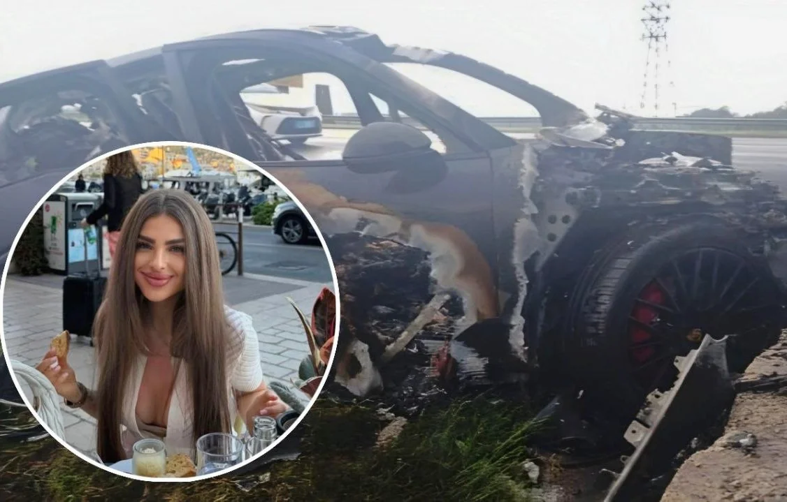 Обгорілий автомобіль TikTok-блогерки Vikunciy після смертельної ДТП з її портретом