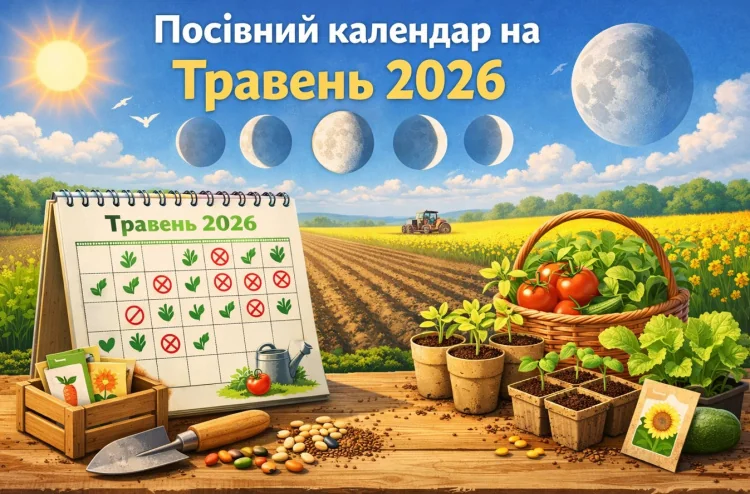 Посівний календар на травень 2026 з фазами Місяця та днями для висадки розсади