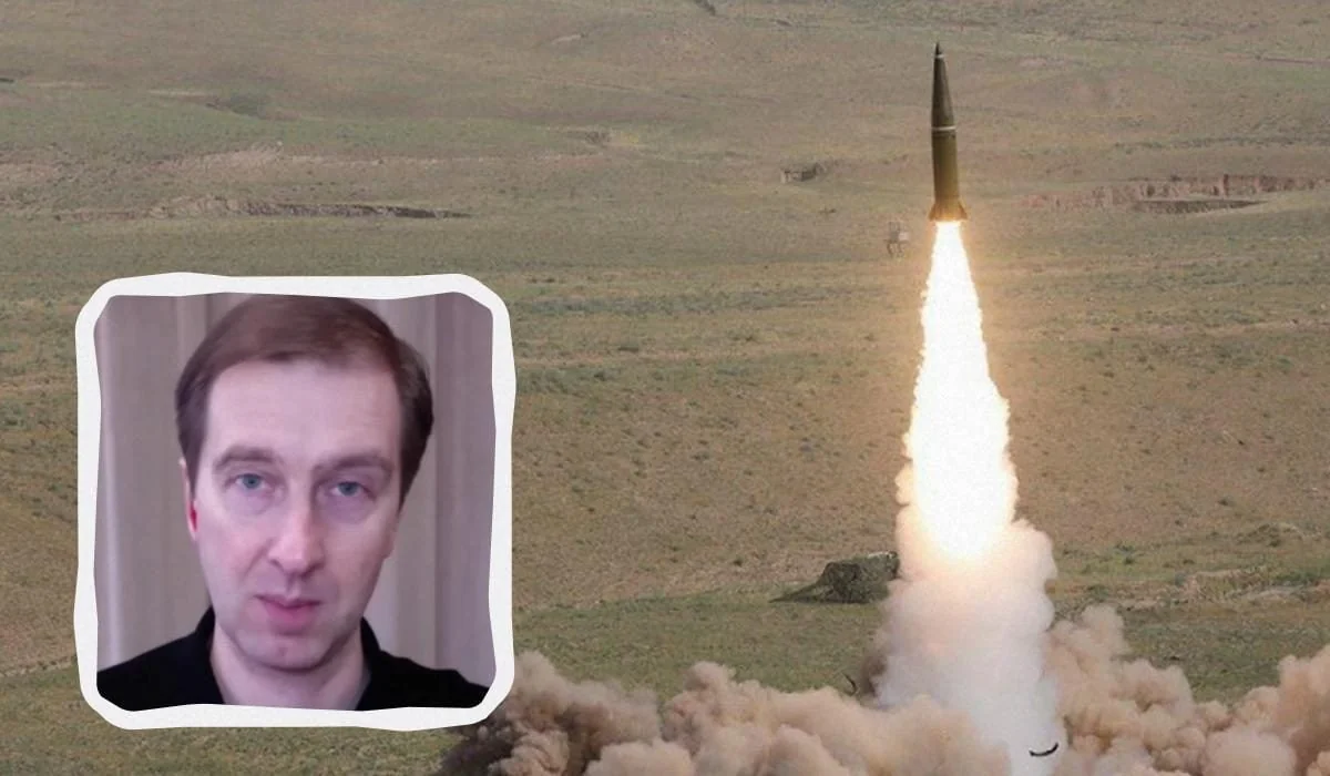 Іван Тимочко на тлі запуску ракети про удари РФ по центрах ухвалення рішень