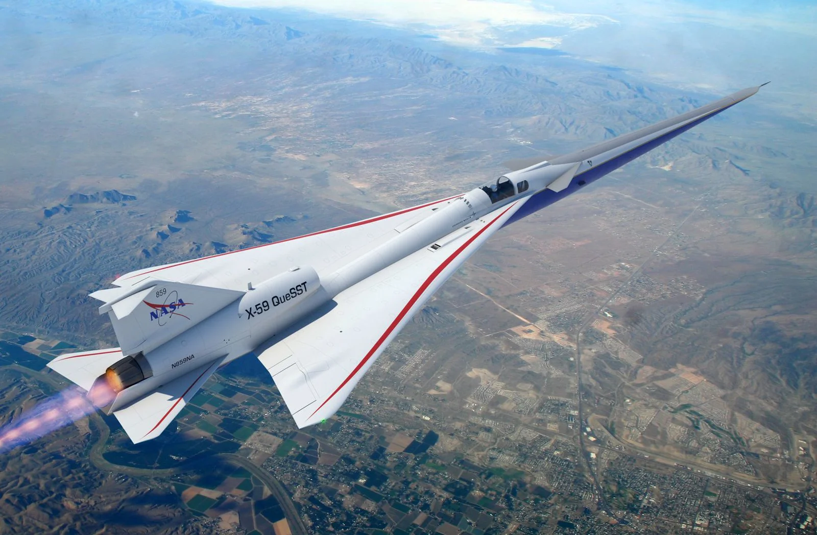 Експериментальний літак X-59 QueSST над Мохаве під час надзвукових випробувань NASA