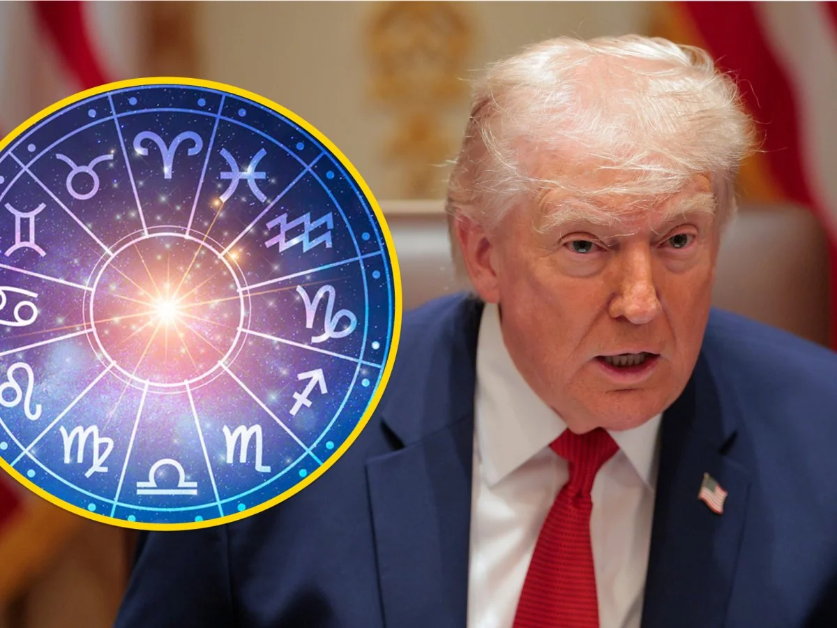 Дональд Трамп на тлі астрологічного колеса зодіаку