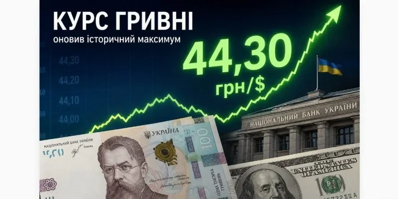 Курс гривны обновляет исторический максимум 44,30 грн/$ возле здания Нацбанка