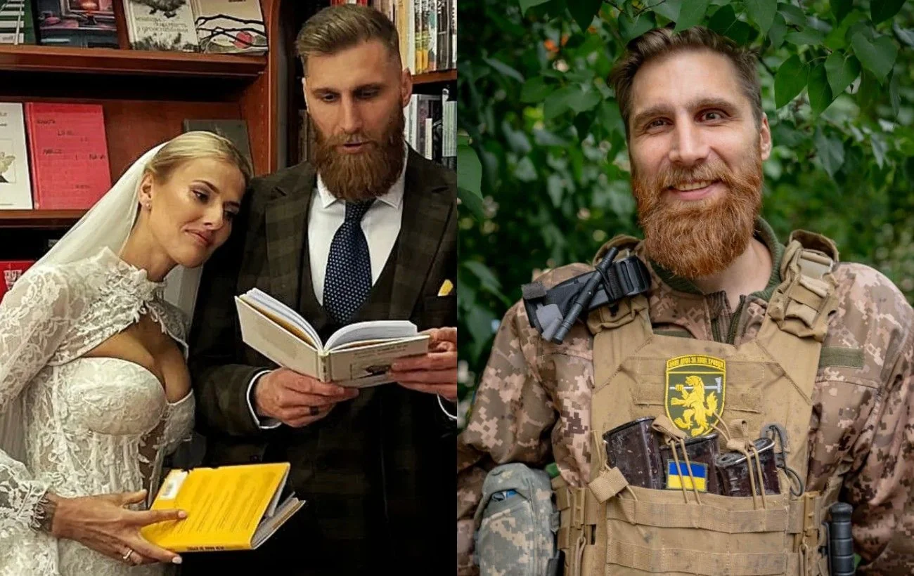 Дмитро Бабчук з Лесею Нікітюк на весіллі та у військовій формі