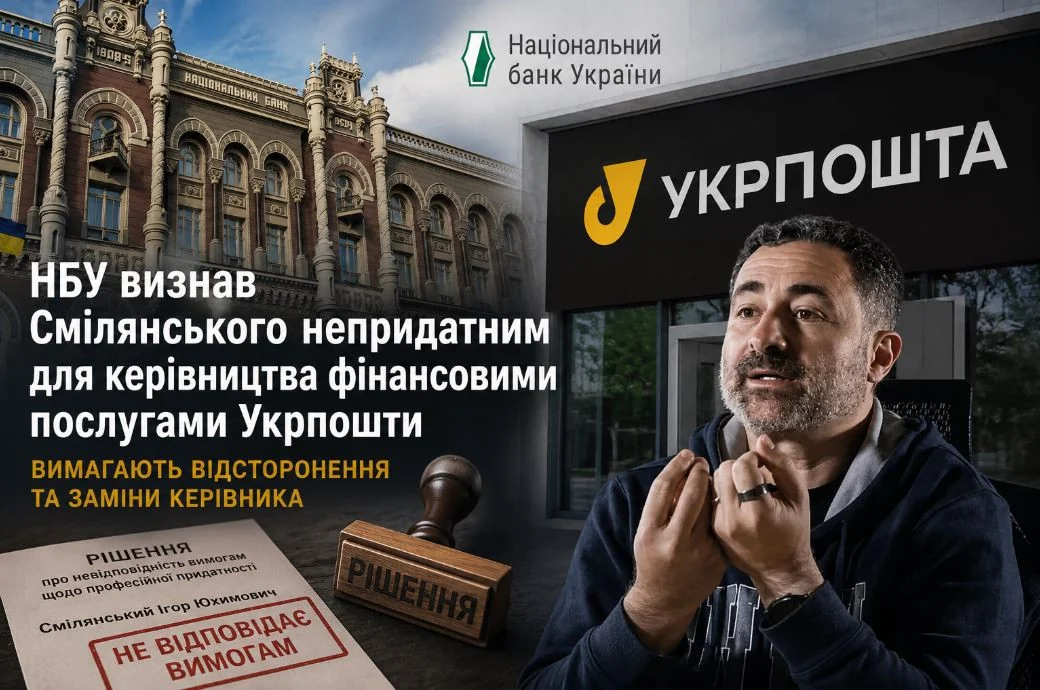 Ігор Смілянський на тлі НБУ та Укрпошти з рішенням про відсторонення