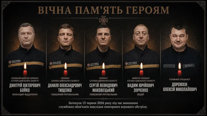 Пять загиблих рятувальників ДСНС під час обстрілу Харкова 15 червня