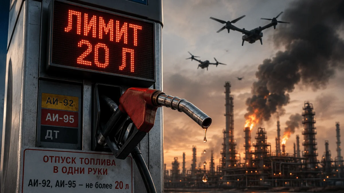 Ліміт 20 л пального на АЗС на тлі палаючого НПЗ у Росії