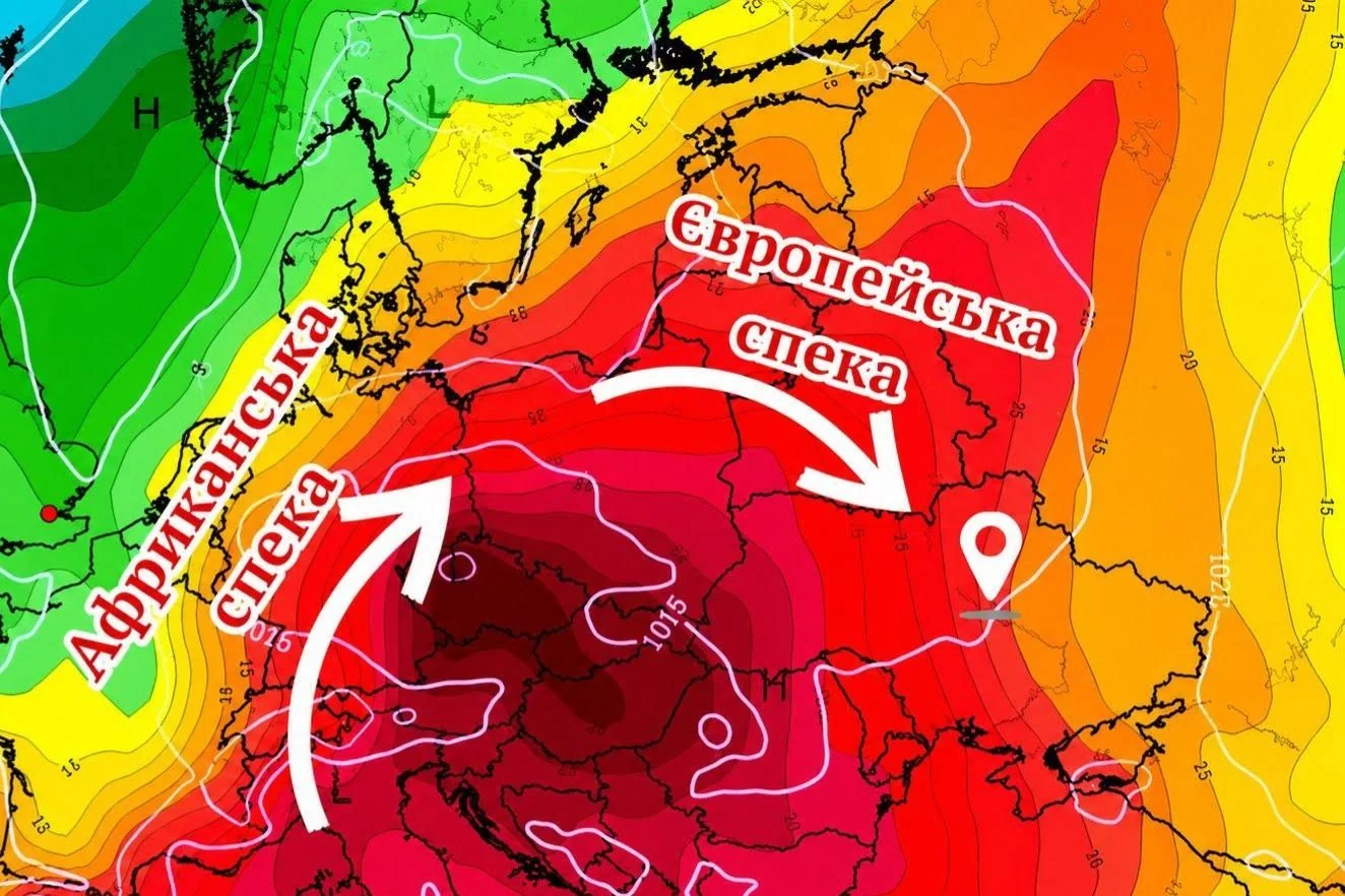 Мапа поширення африканської спеки в Україні до +36°