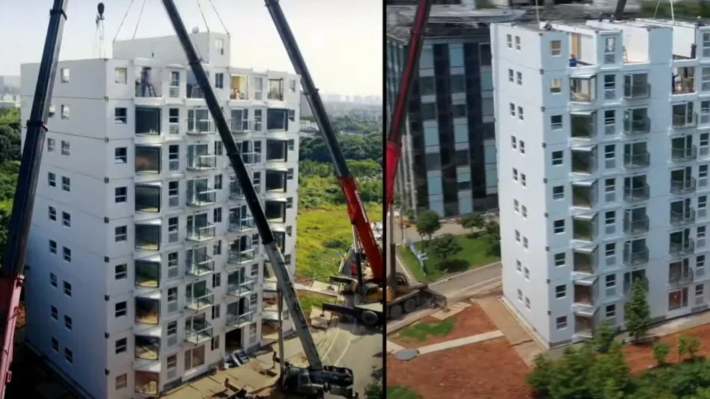 Краны монтируют модули 26-этажки Jingdu Holon в Хунани