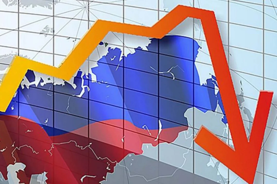 Графік падіння економіки Росії на тлі мапи країни