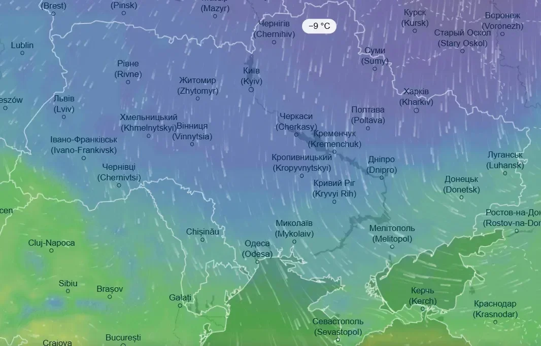 Карта України з дощами та зниженням температури на вихідні по всій країні