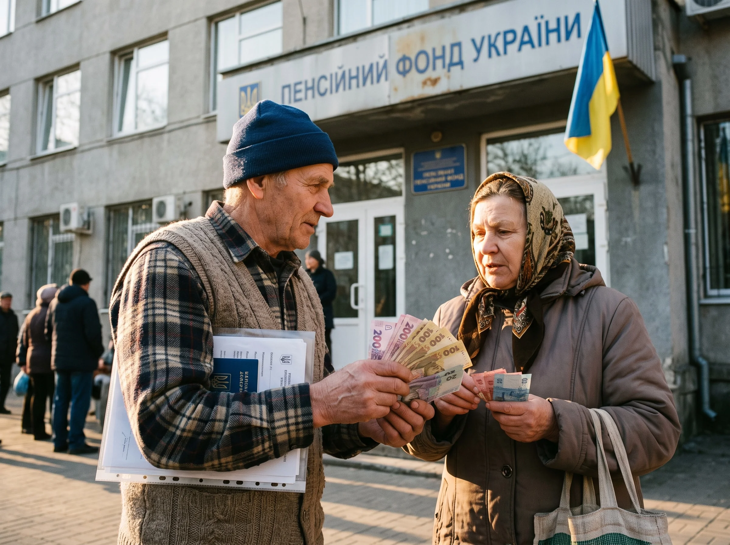 Досрочная пенсия в Украине: кто может выйти на пенсию раньше 60 лет Пенсионеры с документами и гривнами возле Пенсионного фонда Украины