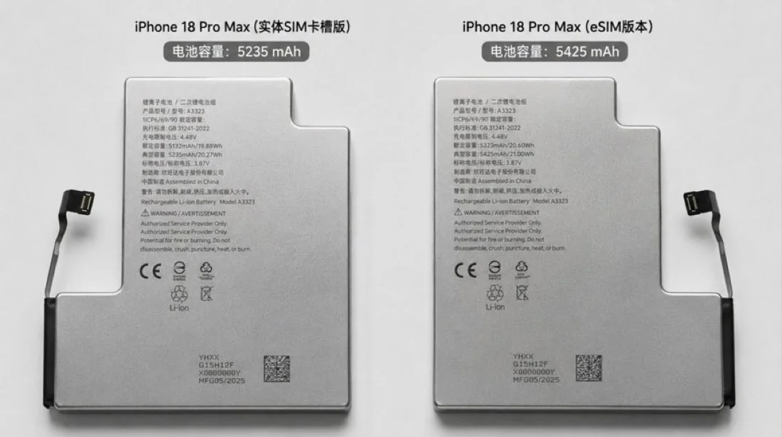 Аккумуляторы iPhone 18 Pro Max емкостью 5235 мАч и 5425 мАч