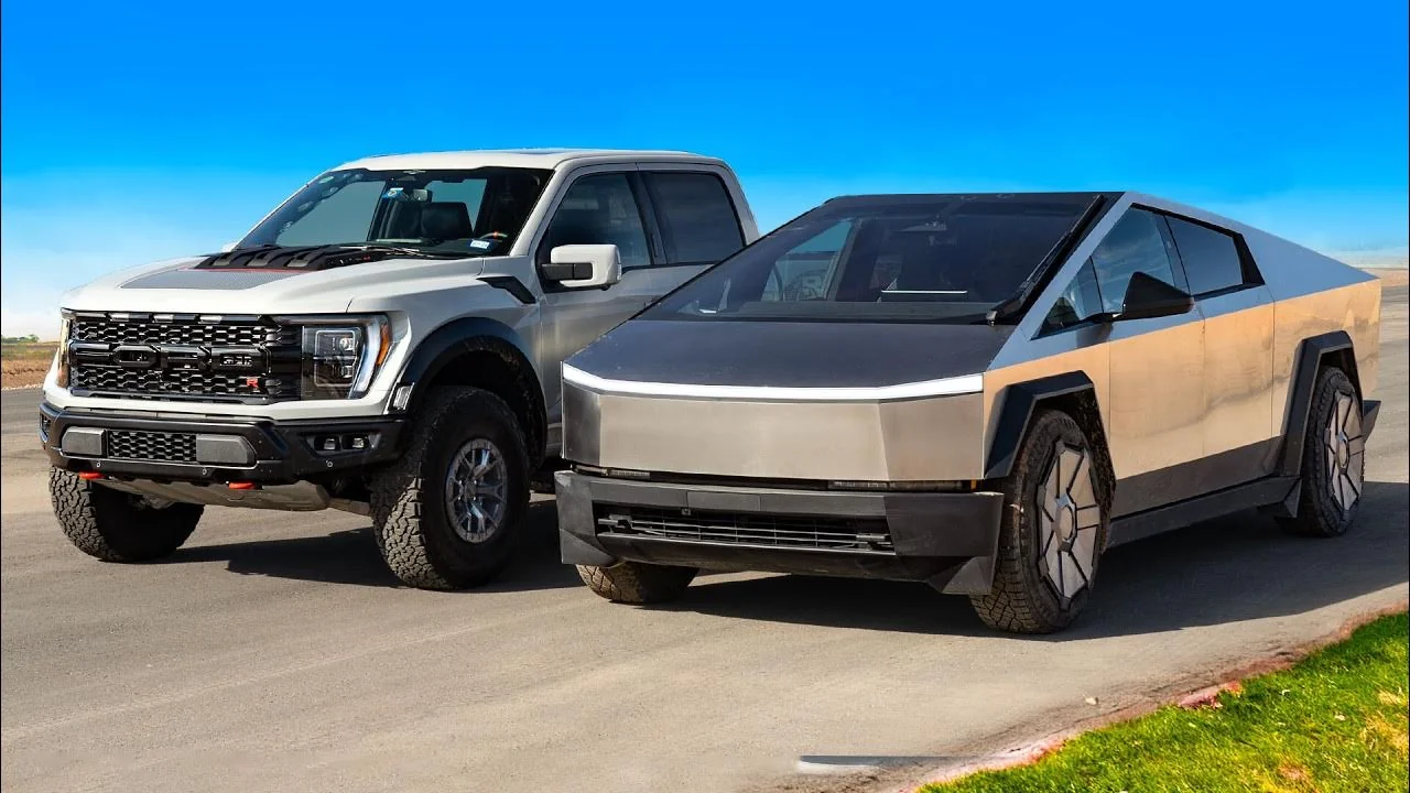 Ford F-150 і Tesla Cybertruck поряд як перехід у майбутнє