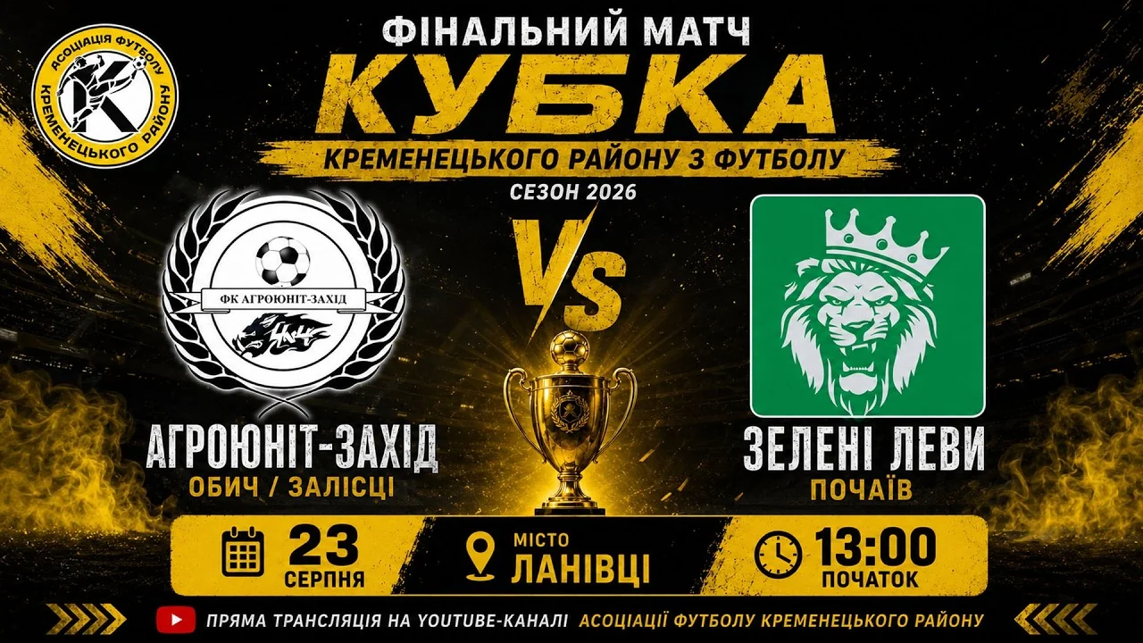 Постер фіналу Кубка Кременецького району між Агроюніт-Захід і Зеленими Левами